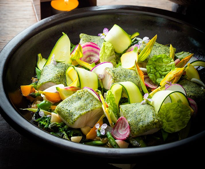 Kyle Connaughton's Black Cod "Fukkurasan" with Charred Leeks, Spring