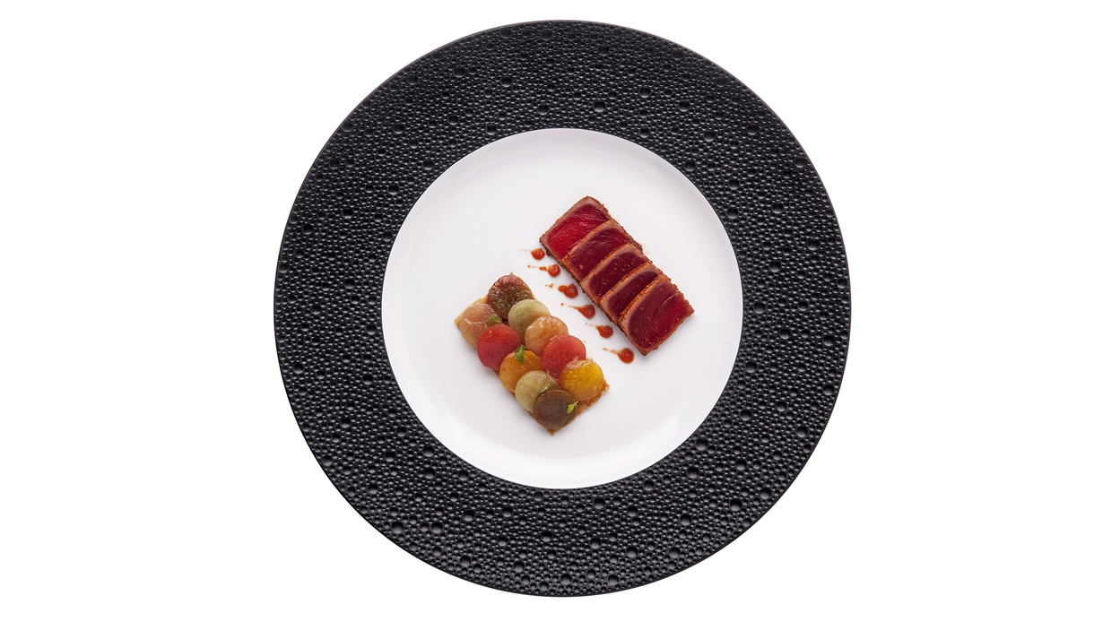 Bluefin tuna and delicate tomato tart