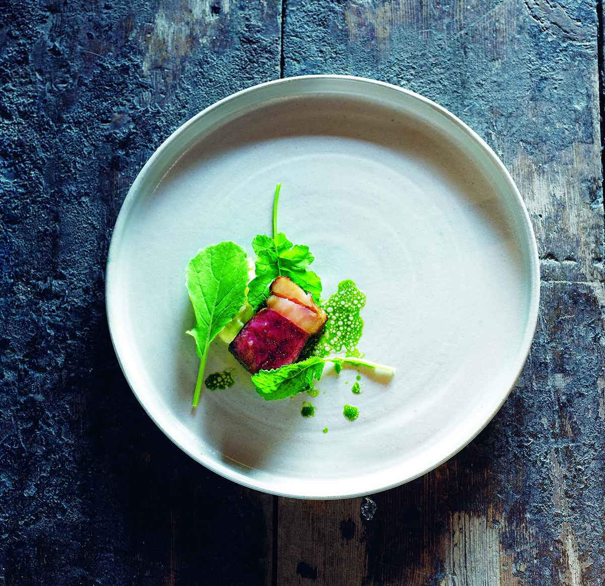 Dry aged rib eye with turnip thinning and sour onions