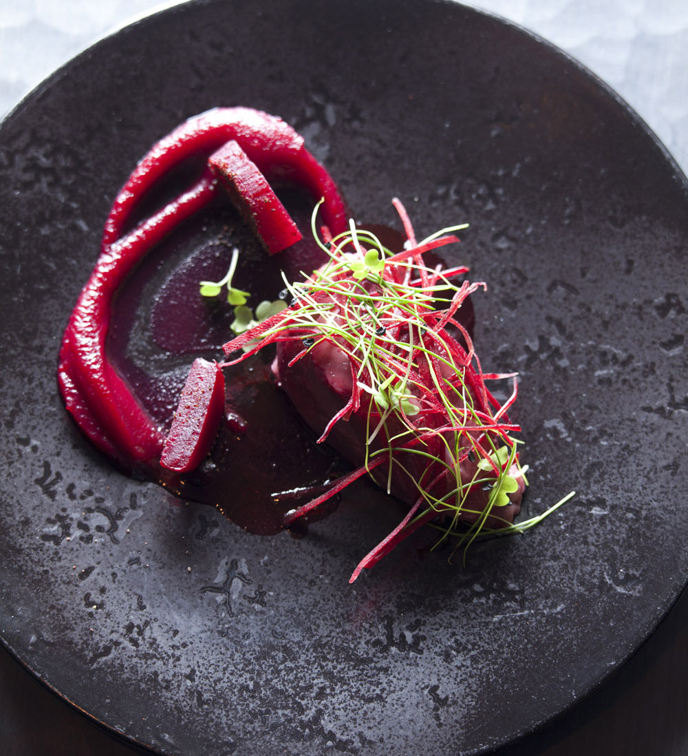 Pigeon with lychee and beetroot