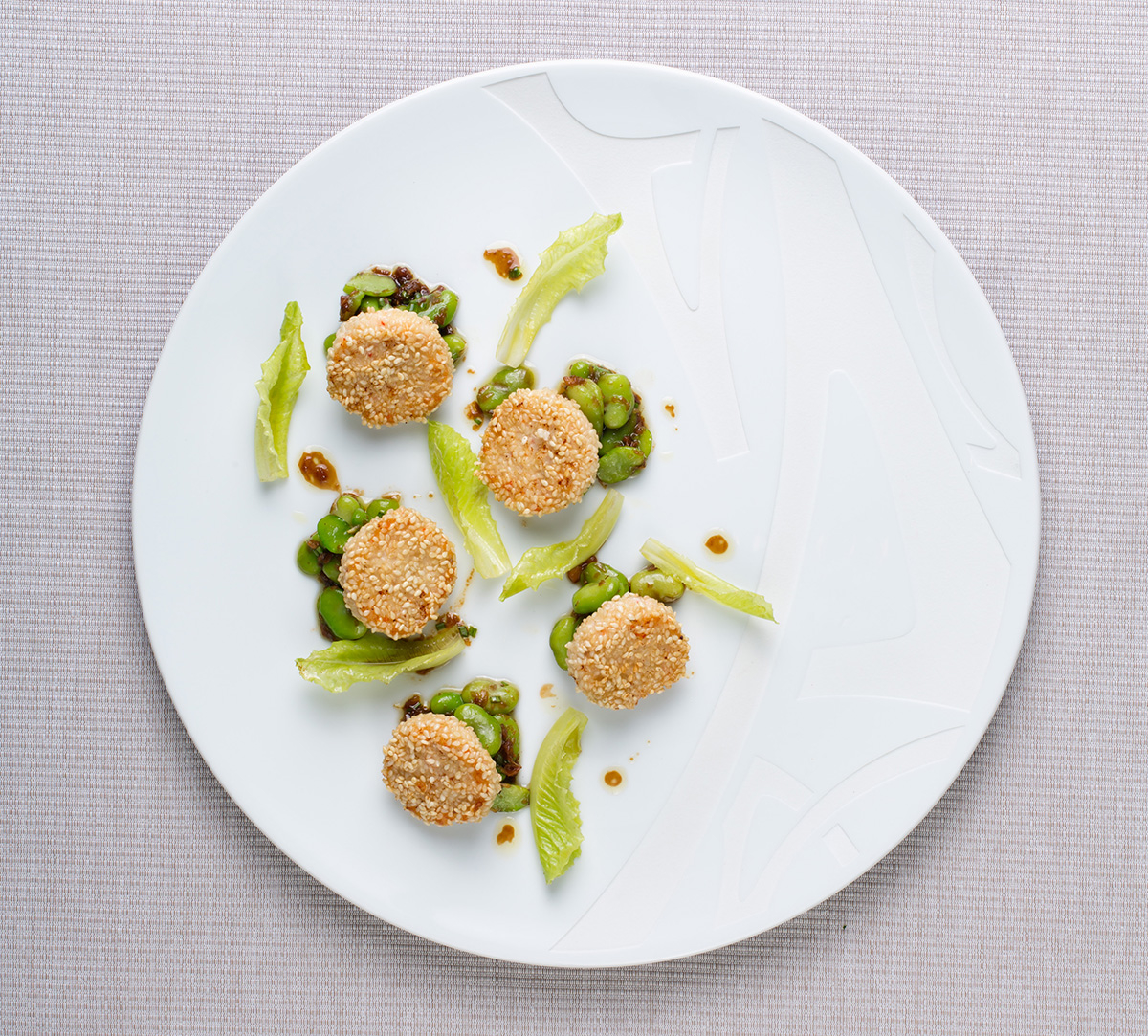 Spanner crab and sesame cakes