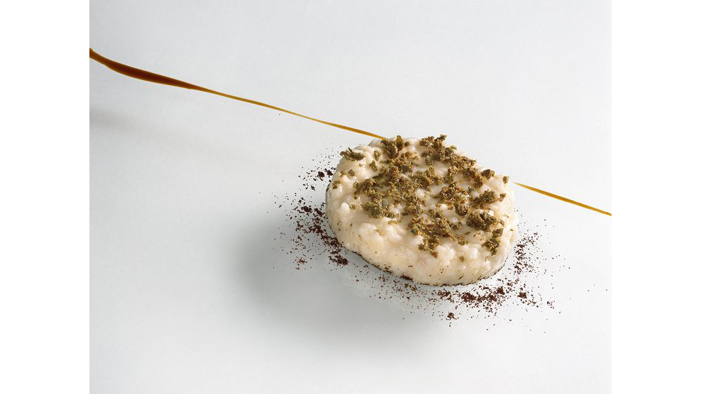 White risotto with Haitian coffee powder and Pantelleria capers