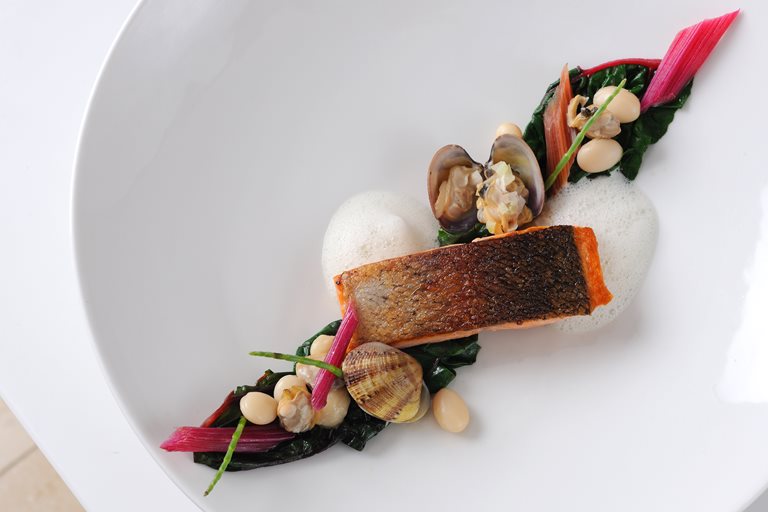 Alan Murchison’s Sea Trout With Ruby Chard & Clams