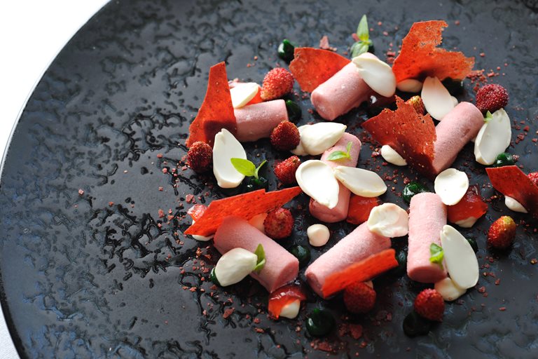 Adam Simmonds’ Strawberry Ice Cream With Basil Purée