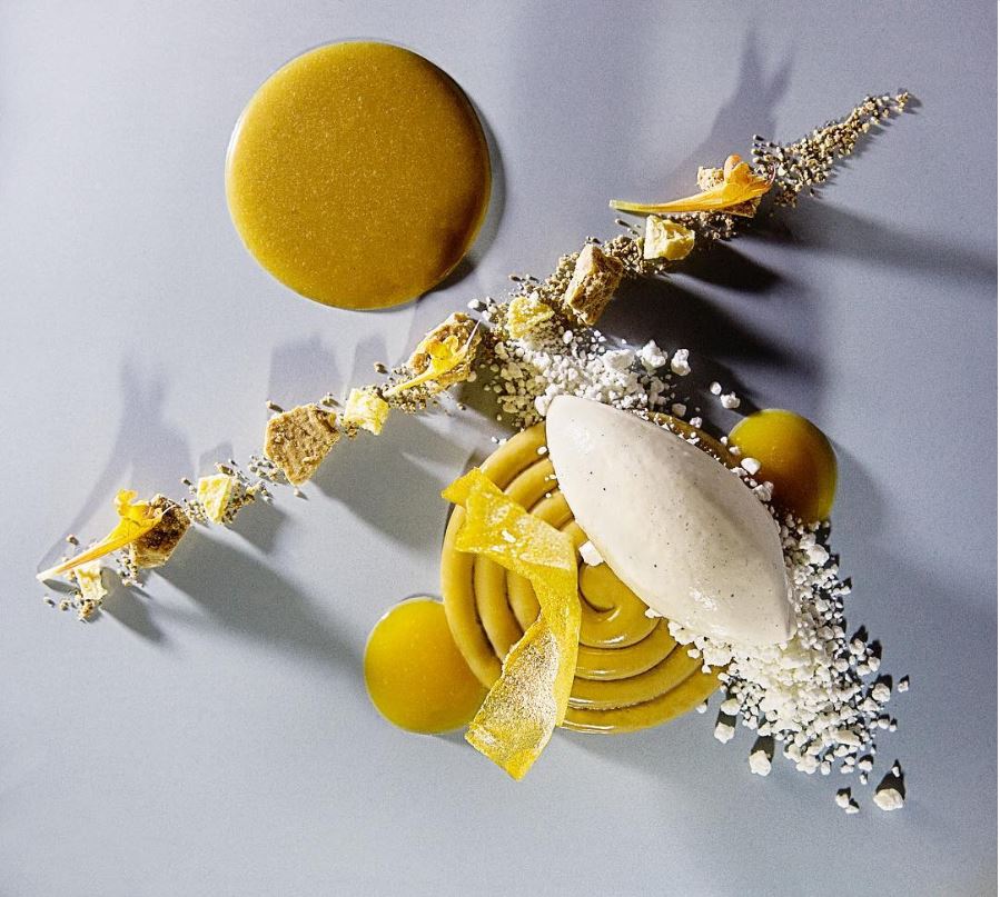 Paolo Casagrande's almond and salt praline, caramel, apricot and rum ice-cream dessert | FOUR Magazi