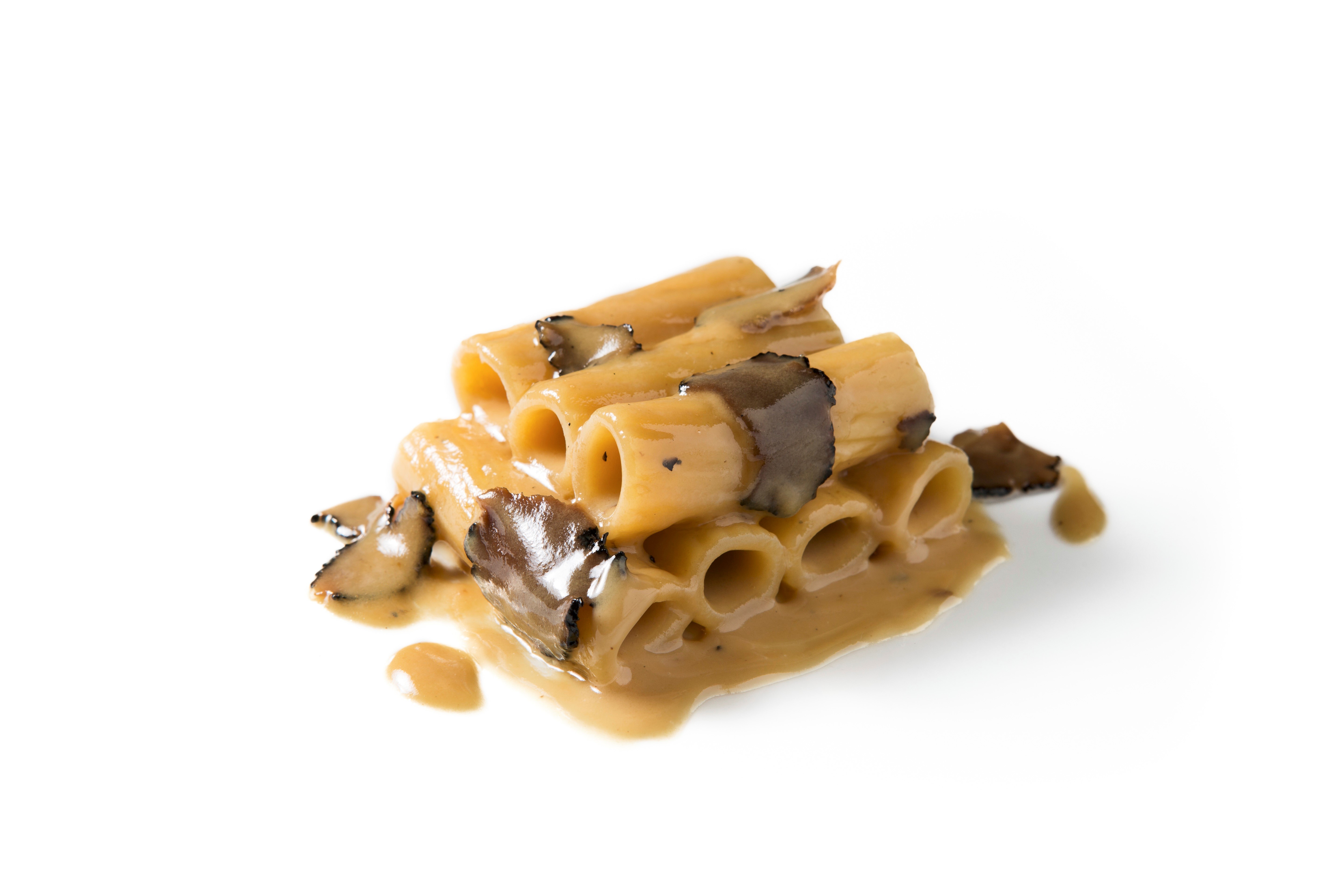 Suzette Gresham’s ridged pasta with ‘foie gras’, black truffle, and marsala